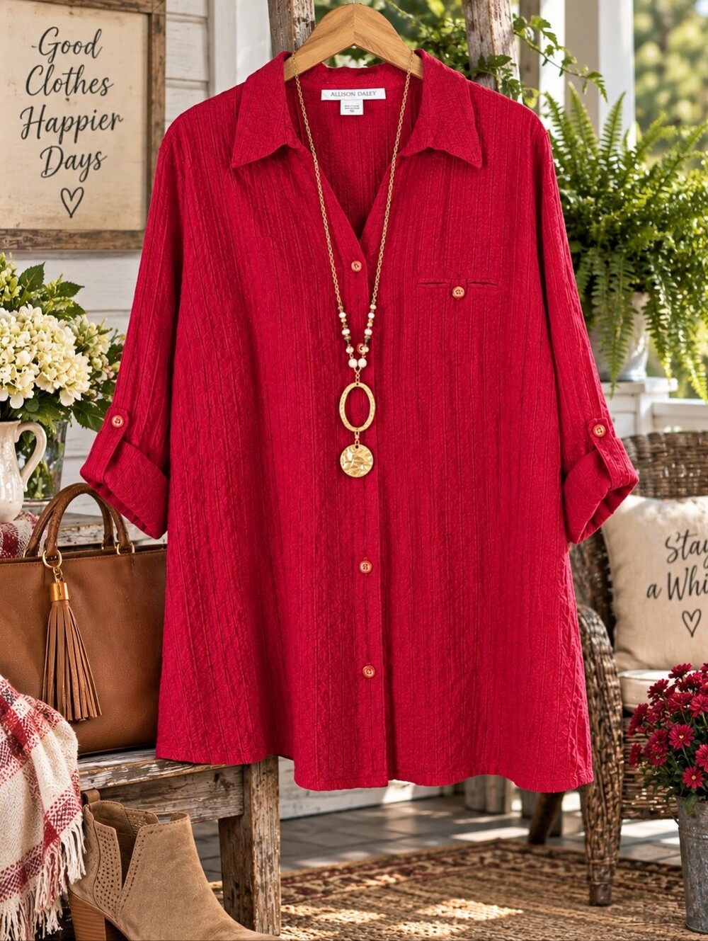 Allison Daley Size 16 Raspberry Red Textured Button Front Tunic Blouse